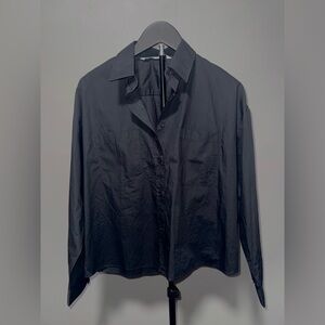 ZARA Y2K Black Button Down Shirt Cropped Long Sleeve Collared Top New, No Tag
